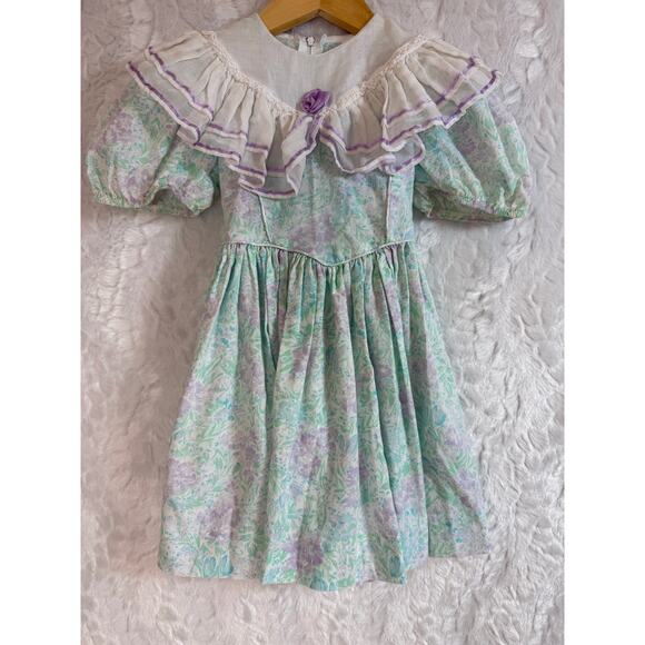 VTG 80s Ruth of Carolina Pastel Floral Puff Sleeve Cottage Prairie Dress Lace 4T - Picture 1 of 13